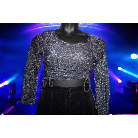 Jade Metallic Glitter Ruched Crop Top – Y2K Party Clubwear – Size L - Picture 4 of 15